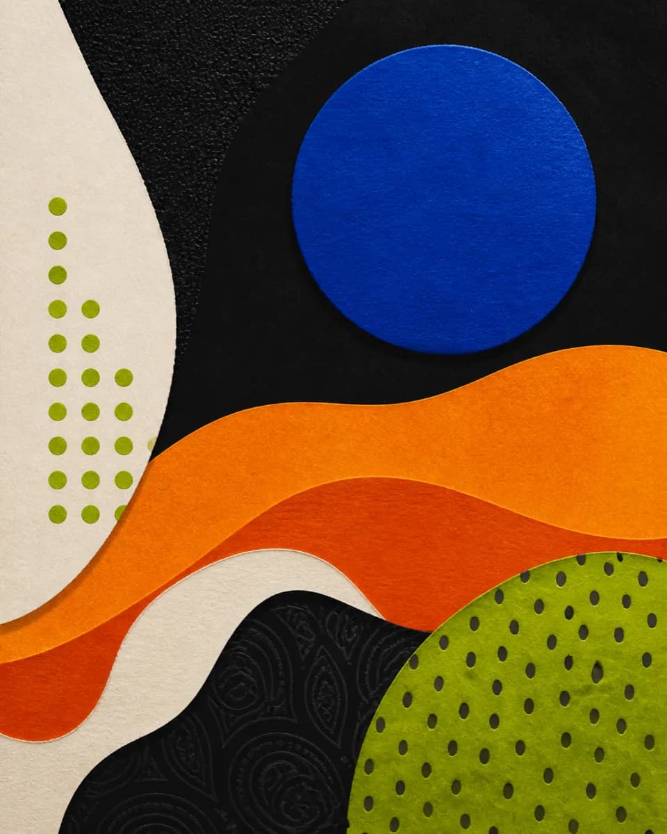 Cobalt orange and lime abstract paper artwork