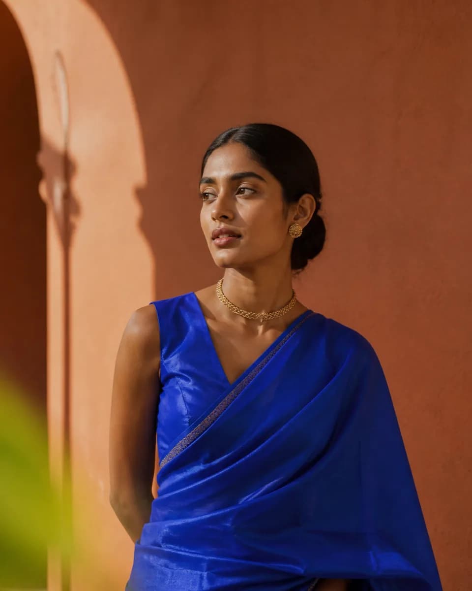 Fashion portrait in blue sari